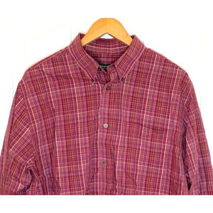 Eddie Bauer Men's Relaxed Fit Casual Dress Shirt Red Blue Brown Check Plaid Sz L